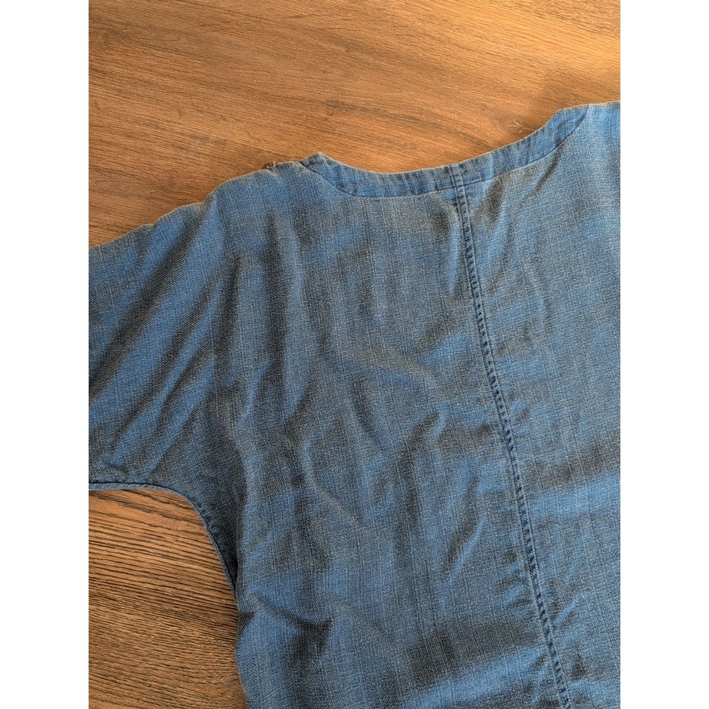 Pure Jill Indigo Blue Linen Blend Shift Dress Short Sleeve Button Shoulder M - Picture 16 of 16